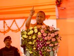 UP Chief Minister Yogi Adityanath addresses a public meeting in Unnao, Tuesday. (PTI)(HT_PRINT)