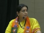 Union minister Smriti Irani at Dharwad in Karnataka on Tuesday.