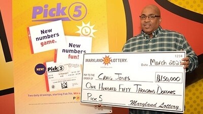 Craig Jones, won $1,50,000 prize by going with the same numbers on three tickets. (Twitter/ @MDLottery) Craig Jones, won $1,50,000 prize by going with the same numbers on three tickets. (Twitter/ @MDLottery)