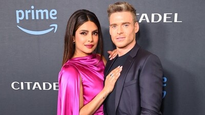 Priyanka Chopra also posed with Richard Madden at the premiere. (AFP) Priyanka Chopra also posed with Richard Madden at the premiere. (AFP)