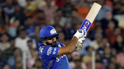 Rohit Sharma plays a shot during the IPL 2023 cricket match between Gujarat Titans and Mumbai Indians (PTI) Rohit Sharma plays a shot during the IPL 2023 cricket match between Gujarat Titans and Mumbai Indians (PTI)