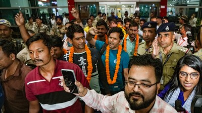 Indian nationals evacuated from violence-hit Sudan under Operation Kaveri on their arrival at the IGI Airport in New Delhi. (PTI) Indian nationals evacuated from violence-hit Sudan under Operation Kaveri on their arrival at the IGI Airport in New Delhi. (PTI)