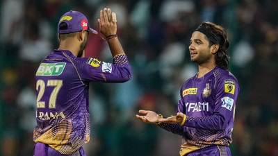 Varun Chakravarthy took three wickets for KKR, Andre Russell and Suyash Sharma scalped two dismissals each. (PTI) Varun Chakravarthy took three wickets for KKR, Andre Russell and Suyash Sharma scalped two dismissals each. (PTI)
