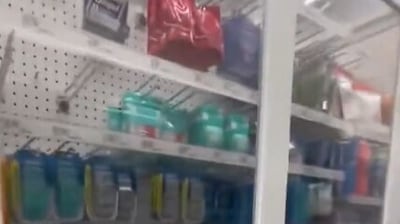 The clip also showed items like mouthwash, shampoo, lotion, razors under lockdown. (Twitter/@Liberacrat) The clip also showed items like mouthwash, shampoo, lotion, razors under lockdown. (Twitter/@Liberacrat)