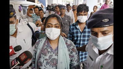Sukanya Mandal, daughter of TMC leader Anubrata Mondal, at the Calcutta high court in connection with a petition that alleged she was recruited as a teacher without clearing the recruitment exam. She was arrested by ED on Wednesday (ANI FILE) Sukanya Mandal, daughter of TMC leader Anubrata Mondal, at the Calcutta high court in connection with a petition that alleged she was recruited as a teacher without clearing the recruitment exam. She was arrested by ED on Wednesday (ANI FILE)