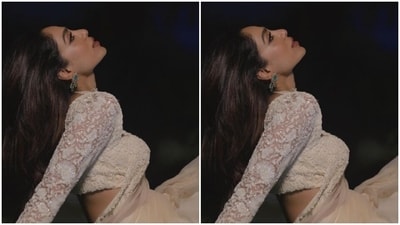 Styled by fashion stylist Eka Lakhani, Sobhita wore her tresses open in wavy curls and decked up in nude eyeshadow, black winged eyeliner, black kohl, mascara-laden eyelashes, contoured cheeks and a shade of nude lipstick. (Instagram/@sobhitad) Styled by fashion stylist Eka Lakhani, Sobhita wore her tresses open in wavy curls and decked up in nude eyeshadow, black winged eyeliner, black kohl, mascara-laden eyelashes, contoured cheeks and a shade of nude lipstick. (Instagram/@sobhitad)