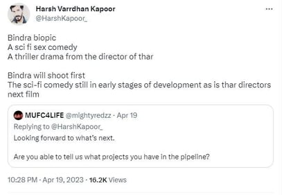 A few days ago a fan on Twitter asked Harsh Varrdhan about his upcoming projects.