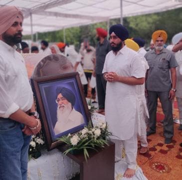 Parkash Singh Badal’s grief-stricken grandson Anantvir at the SAD office in Chandigarh. (Ravi Kumar/HT)