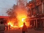 A clash broke out between the two groups during a Ram Navami procession in West Bengal (Twitter Photo) A clash broke out between the two groups during a Ram Navami procession in West Bengal (Twitter Photo)