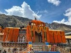 Badrinath Temple, decorated with flowers, on the eve of its doors opening, in Chamoli.