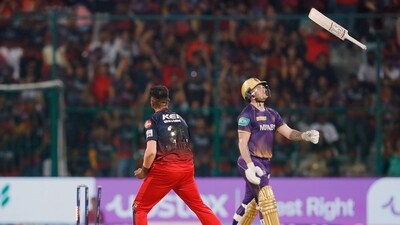 Bengaluru, Apr 26 (ANI): Kolkata Knight Riders' Jason Roy walks back after being bowled by Royal Challengers Bangalore's Vijaykumar Vyshak in a match of the Indian Premier League 2023, at M.Chinnaswamy Stadium, in Bengaluru on Wednesday. (ANI Photo/Digital Restriction) (Royal Challengers Bangalore Twit) Bengaluru, Apr 26 (ANI): Kolkata Knight Riders' Jason Roy walks back after being bowled by Royal Challengers Bangalore's Vijaykumar Vyshak in a match of the Indian Premier League 2023, at M.Chinnaswamy Stadium, in Bengaluru on Wednesday. (ANI Photo/Digital Restriction) (Royal Challengers Bangalore Twit)