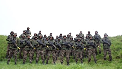 Indian army troops arrived to participate in the seventh edition of the bilateral training exercise Ajeya Warrior 2023 with UK Army on Thursday. (ANI) Indian army troops arrived to participate in the seventh edition of the bilateral training exercise Ajeya Warrior 2023 with UK Army on Thursday. (ANI)