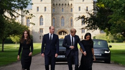 Meghan Markle, Prince Harry, Prince William and Kate Middleton are seen. (AFP) Meghan Markle, Prince Harry, Prince William and Kate Middleton are seen. (AFP)