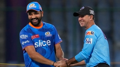 Rohit Sharma talks to Delhi Capitals' coach Ricky Ponting before the Indian Premier League (IPL) match (AP) Rohit Sharma talks to Delhi Capitals' coach Ricky Ponting before the Indian Premier League (IPL) match (AP)