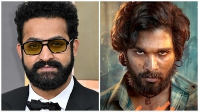 Jr NTR was seen in the Telugu hit RRR; Allu Arjun in a still from Pushpa. Jr NTR was seen in the Telugu hit RRR; Allu Arjun in a still from Pushpa.