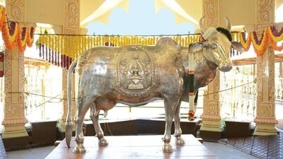 Cow Temple, India: The Kamadhenu Temple in Chikmagalur, India is dedicated to Kamadhenu, the divine cow in Hindu mythology, who is considered to be the mother of all cows and the goddess of abundance, fertility, and nourishment. The temple is believed to bring good luck and prosperity to those who visit and is known for its beautiful architecture. (Pinterest) Cow Temple, India: The Kamadhenu Temple in Chikmagalur, India is dedicated to Kamadhenu, the divine cow in Hindu mythology, who is considered to be the mother of all cows and the goddess of abundance, fertility, and nourishment. The temple is believed to bring good luck and prosperity to those who visit and is known for its beautiful architecture. (Pinterest)