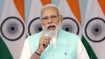 Prime Minister Narendra Modi addresses the closing ceremony of the Saurashtra Tamil Sangamam via video conferencing on Wednesday. (ANI Photo) Prime Minister Narendra Modi addresses the closing ceremony of the Saurashtra Tamil Sangamam via video conferencing on Wednesday. (ANI Photo)