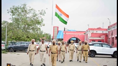 Security at the Ludhiana Railway station has been heightened and additional police force has been deployed at important points on Thursday. (Manish/HT)