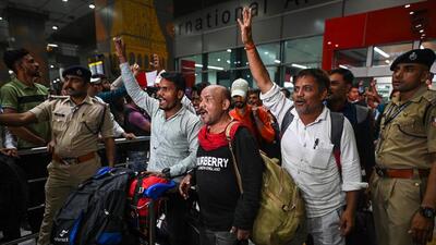 The evacuees at the Delhi airport on Wednesday. (Sanchit Khanna/ HT Photo) The evacuees at the Delhi airport on Wednesday. (Sanchit Khanna/ HT Photo)
