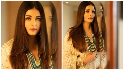 Aishwarya Rai shared pictures of herself in a white outfit on Instagram. Aishwarya Rai shared pictures of herself in a white outfit on Instagram.