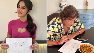 Ananya Panday holding the drawing made by Chunky Panday. Ananya Panday holding the drawing made by Chunky Panday.