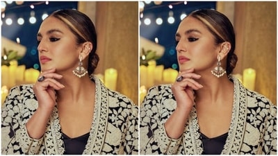 Huma looked every bit gorgeous in a black georgette gown featuring a sweetheart neckline. She further layered it with a jacket featuring full sleeves, frill details and intricate embroidery work in white threads. (Instagram/@iamhumaq) Huma looked every bit gorgeous in a black georgette gown featuring a sweetheart neckline. She further layered it with a jacket featuring full sleeves, frill details and intricate embroidery work in white threads. (Instagram/@iamhumaq)