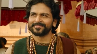 Karthi in a still from PS 2 trailer. Karthi in a still from PS 2 trailer.