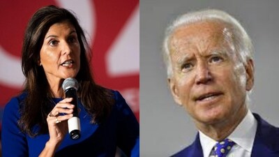 Republican presidential candidate Nikki Haley (left) stirred controversy with her comments about President Joe Biden's (right) age after he declared his candidature for re-election in 2024. Republican presidential candidate Nikki Haley (left) stirred controversy with her comments about President Joe Biden's (right) age after he declared his candidature for re-election in 2024.