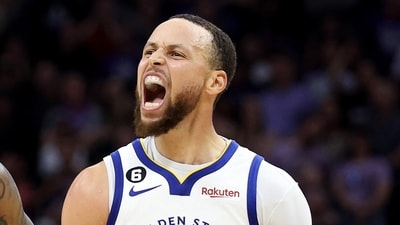 Stephen Curry #30 of the Golden State Warriors reacts after making a basket and getting fouled by the Sacramento Kings during the second half of Game Five of the Western Conference First Round Playoffs at Golden 1 Center. (Getty Images via AFP) Stephen Curry #30 of the Golden State Warriors reacts after making a basket and getting fouled by the Sacramento Kings during the second half of Game Five of the Western Conference First Round Playoffs at Golden 1 Center. (Getty Images via AFP)