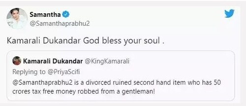 Samantha Ruth Prabhu hit back at a troll. Samantha Ruth Prabhu hit back at a troll.