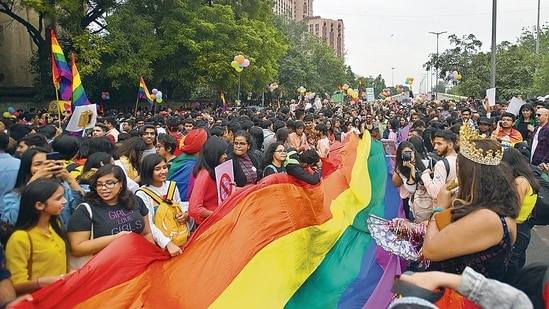 Members and allies of the lesbian, gay, bisexual, transgender (LGBT) community take part in Delhi Queer Pride.