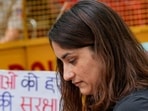 Wrestler Vinesh Phogat during wrestlers' protest at Jantar Mantar, in New Delhi, on Thursday, Wrestler Vinesh Phogat during wrestlers' protest at Jantar Mantar, in New Delhi, on Thursday,