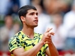 Spain's Carlos Alcaraz celebrates winning his round of 64 match against Finland's Emil Ruusuvuori 