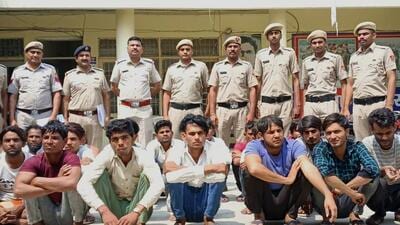 A few of the suspects in police custody on Friday. (HT Photo) A few of the suspects in police custody on Friday. (HT Photo)