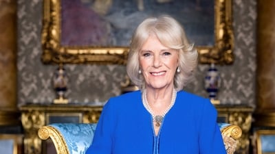 The Queen Consort Camilla clicked in the Blue Drawing Room at Buckingham Palace, London. (via REUTERS)