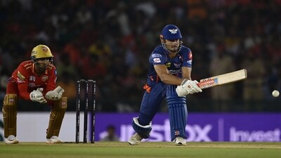 Lucknow Super Giants' Marcus Stoinis (R) plays a shot during the Indian Premier League (IPL) Twenty20 cricket match between Punjab Kings and Lucknow Super Giants (AFP) Lucknow Super Giants' Marcus Stoinis (R) plays a shot during the Indian Premier League (IPL) Twenty20 cricket match between Punjab Kings and Lucknow Super Giants (AFP)