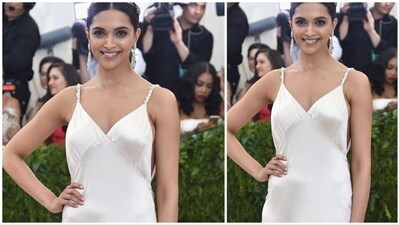 Deepika Padukone attended the event thrice. For her first Met Gala, the actor donned a Tommy Hilfiger strappy satin gown featuring a side slit. (Twitter/@DeepikaLovers) Deepika Padukone attended the event thrice. For her first Met Gala, the actor donned a Tommy Hilfiger strappy satin gown featuring a side slit. (Twitter/@DeepikaLovers)