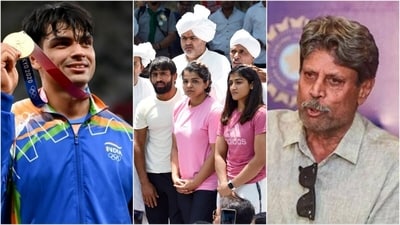 Neeraj Chopra; Indian wrestlers during protest; Kapil Dev (File/PTI) Neeraj Chopra; Indian wrestlers during protest; Kapil Dev (File/PTI)
