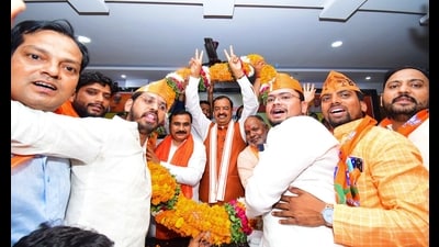 Deputy chief minister Keshav Prasad Maurya at a conference in Kashi on Friday. (Rajesh Singh/ht)