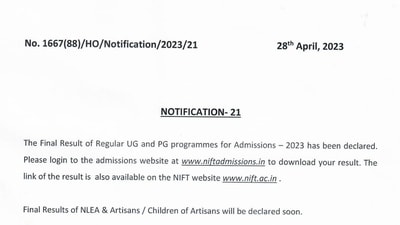 NIFT 2023 final results declared at niftadmissions.in