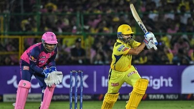 Jaipur: Chennai Super Kings batter Ajinkya Rahane plays a shot during the IPL 2023 cricket match between Rajasthan Royals and Chennai Super Kings at Sawai Mansingh Stadium, in Jaipur, Thursday, April 27, 2023. (PTI Photo) (PTI04_27_2023_000372B) (PTI) Jaipur: Chennai Super Kings batter Ajinkya Rahane plays a shot during the IPL 2023 cricket match between Rajasthan Royals and Chennai Super Kings at Sawai Mansingh Stadium, in Jaipur, Thursday, April 27, 2023. (PTI Photo) (PTI04_27_2023_000372B) (PTI)