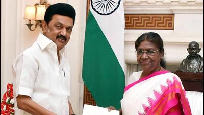 President Droupadi Murmu with chief minister Stalin in New Delhi (PTI) President Droupadi Murmu with chief minister Stalin in New Delhi (PTI)