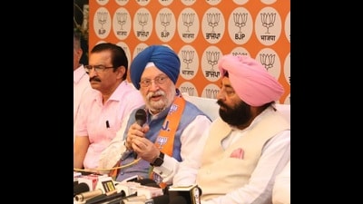 Puri was in Jalandhar to hold meetings with BJP workers ahead of the May 10 Jalandhar Lok Sabha bypoll. (HT Photo) Puri was in Jalandhar to hold meetings with BJP workers ahead of the May 10 Jalandhar Lok Sabha bypoll. (HT Photo)