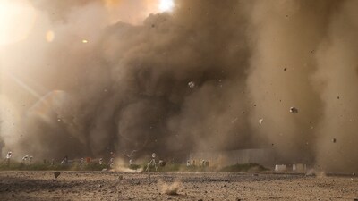 Debris flies from the direction of the launch pad as SpaceX's Starship launches from Starbase in Boca Chica, Texas (AP) Debris flies from the direction of the launch pad as SpaceX's Starship launches from Starbase in Boca Chica, Texas (AP)