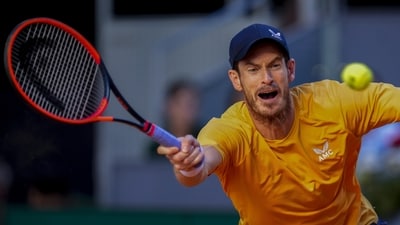 Andy Murray, of Britain, returns the ball to Andrea Vavassori of Italy during their match at the Madrid Open tennis tournament in Madrid, Spain, Thursday, April 27, 2023. (AP Photo/Manu Fernandez) (AP) Andy Murray, of Britain, returns the ball to Andrea Vavassori of Italy during their match at the Madrid Open tennis tournament in Madrid, Spain, Thursday, April 27, 2023. (AP Photo/Manu Fernandez) (AP)