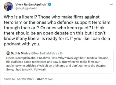 Vivek Agnihotri reacts to Sudhir Mishra's tweet on The Kashmir files audience. Vivek Agnihotri reacts to Sudhir Mishra's tweet on The Kashmir files audience.