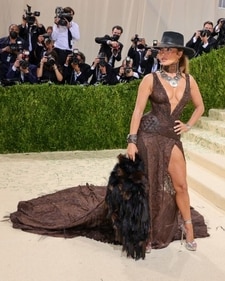 Jennifer Lopez's outfit at the 2021 Met Gala was unexpected and controversial. (Pinterest) Jennifer Lopez's outfit at the 2021 Met Gala was unexpected and controversial. (Pinterest)