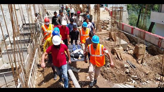 A mock drill conducted by the Shri Mata Vaishno Devi Shrine Board.