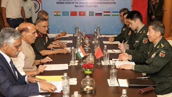 Defence Minister Rajnath Singh holds meeting with National Minister of Defence of China Gen Li Shangfu on Thursday.