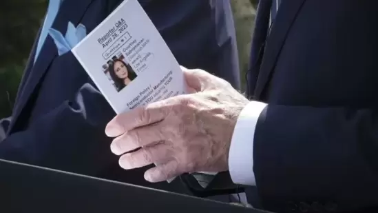 Joe Biden seen with a 'cheat sheet'.
